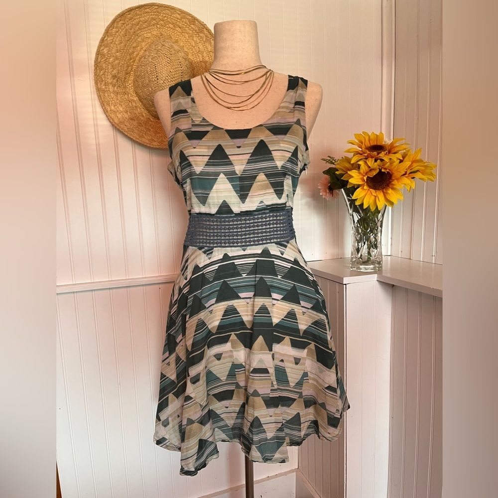 Green & Cream Crochet Patterned Dress